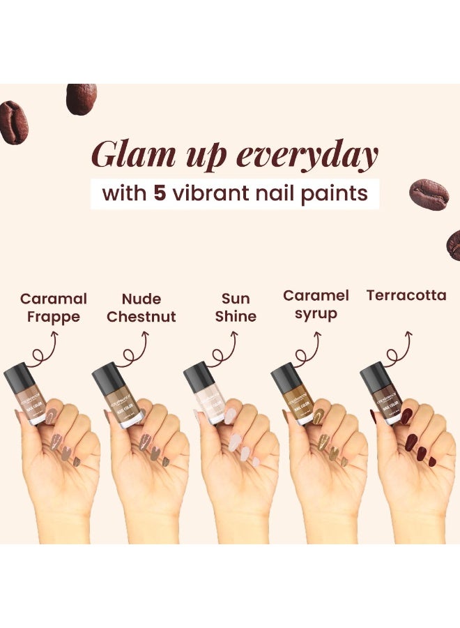 Coloressence Coffee Coats Nail Paint Kit for Women  Nail Polish Remover, Set of 5 | Quick Dry and Chip Resistant Nail Paints - Image 3